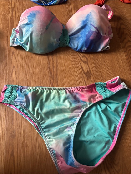 VENUS Other - VENUS Pastel Tie-Dye Crochet Accent Bikini - Pink, Blue, Teal